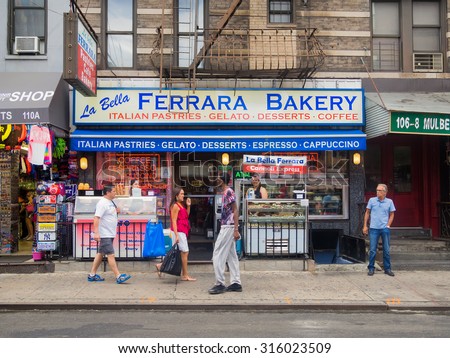 NEW YORK,USA - AUGUST 21,2015 : Store selling traditional italian desserts  at historic Little Italy in New York