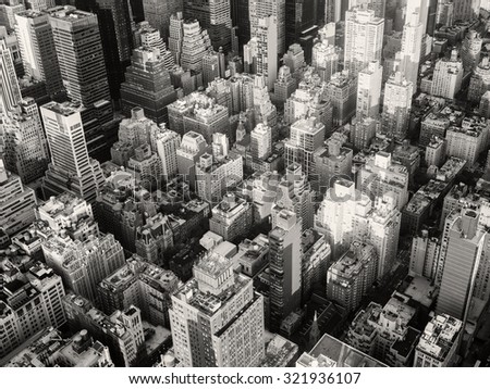 Black and white urban landscape of New York City