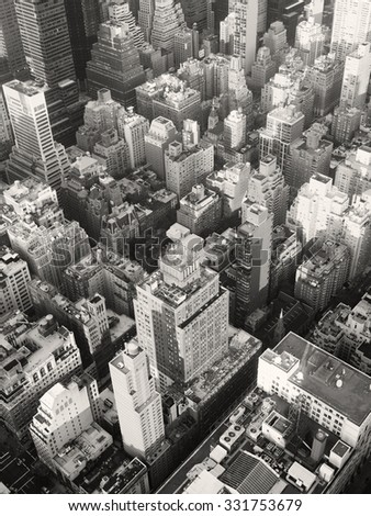 Black and white urban landscape of midtown Manhattan in New York City