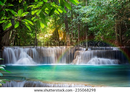 Thailand waterfall in Kanchanaburi (Huay Mae Kamin) with rainbows