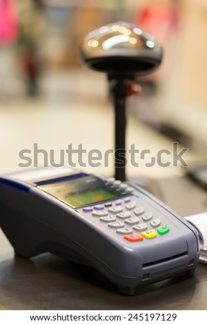 Credit Card Machine on cashier counter in the store : Selective Focus