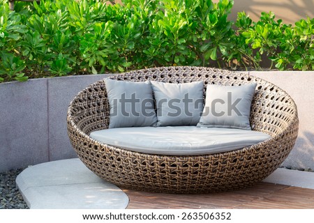 Relaxing Rattan Sofa In The Garden