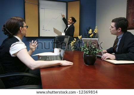 Indian businesswoman presenting to her colleagues during a meeting