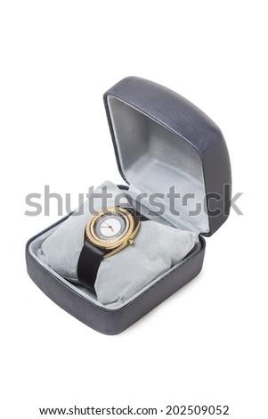 Watch in gift box, clipping path, isolated