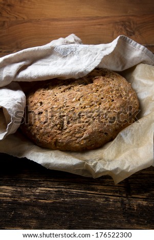 Homemade rye bread with oat bran and pumpkin seeds
