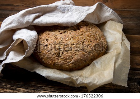 Homemade rye bread with oat bran and pumpkin seeds