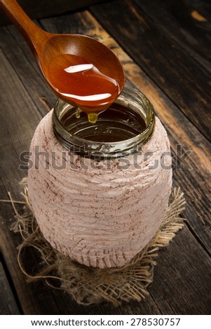Unique Abkhaz honey with pollen and royal jelly in a clay pot