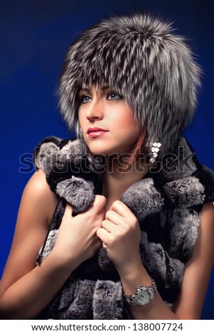 portrait of woman in fur cap