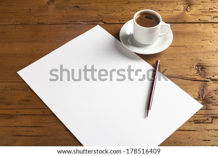 empty paper on wood background with turkish coffee