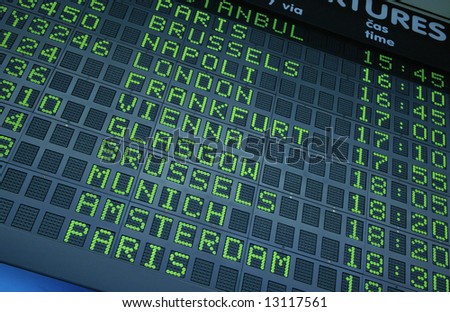 Picture of a departure information board at the airport