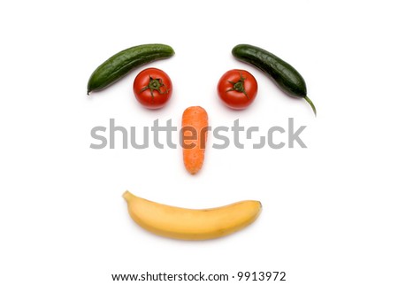Food face. face made with vegetables on the white background