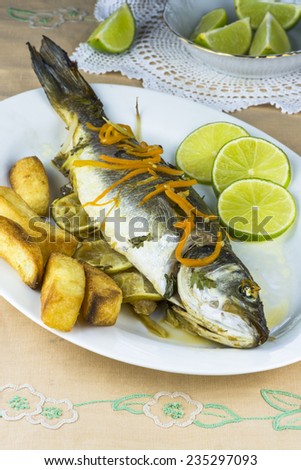 Fish and chips - oven baked Sea Bass with chips