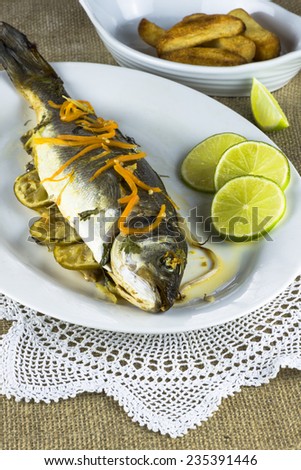 Fish and chips - oven baked Sea Bass with chips