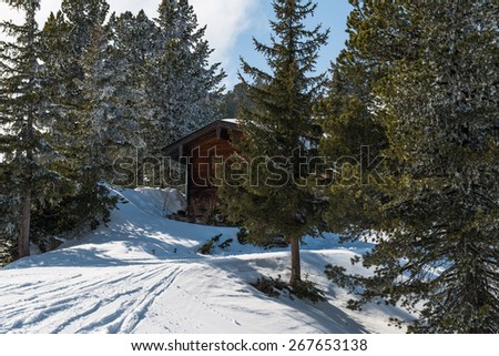 A ski lodge in winter Austrian Alps, Mayrhofen ski resort