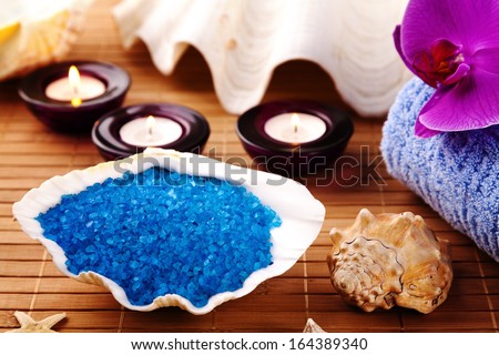 Spa, sea salt body care, relaxation candles flavored