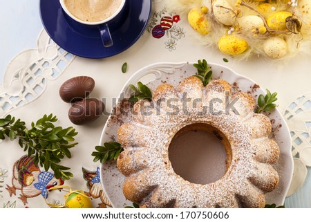 Easter marble ring cake with a cap of coffee