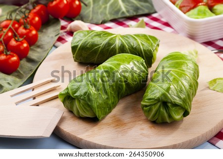 cabbage stuffed with rice and meat on plate
