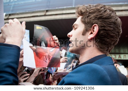 MOSCOW, RUSSIA-JUNE 15: Actor Andrew Garfield. Premiere of the movie \