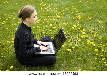 Young Lady Working On The Grass