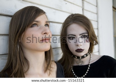 Goth-Girl And Pretty Girl Outdoors