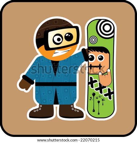 Cartoon Snowboarder Girl. Boy With Snowboard. Cartoon