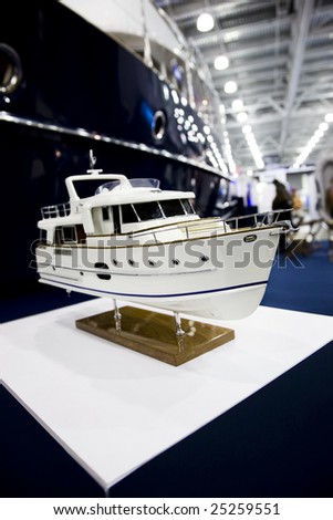RUSSIA, MOSCOW - Fabruary 15: MOSBOATSHOW 2009 Exhibition, Small Model Of A Boat at the Crocus Expo Exhibition Complex, Fabruary 15, 2009 in Moscow, Russia.