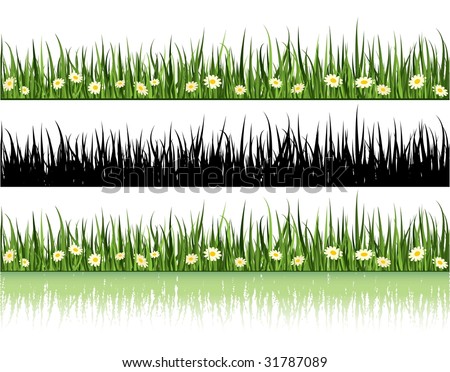 Grass and Flowers. Summer Time Vector.