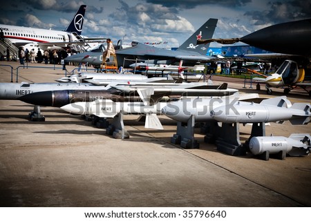 MOSCOW, RUSSIA, AUGUST,19: Torpedo, Bombs and Fighter at the International Aviation and Space salon MAKS,  August,19, 2009 at Zhukovsky, Russia
