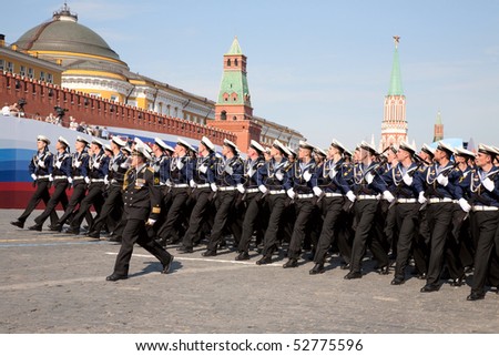 MOSCOW - MAY 9: Baltic Admiral Ushakov Naval Institute cadets.. Military Parade on 65th anniversary of Victory in Great Patriotic War on May 9, 2010 on Red Square in Moscow, Russia