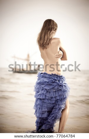 Pretty Woman  on the beach. Retro Series