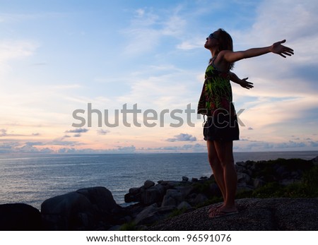 Success Freedom Woman near the ocean