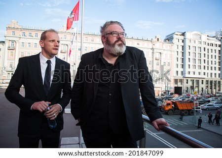 MOSCOW - JUNE, 19:Actor Kristian Nairn (Hodor, Game of Trones)and actor Y. Kolokolnikov, 36th Moscow International Film Festival. Opening Ceremony at Pushkinsky Cinema . June 19, 2014 in Moscow, Russia