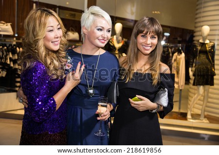 MOSCOW, RUSSIA, September, 20:  Singer A. Tsoi,  Katya Lel and Y. Beretta Opening Ru-tv Studio, September, 20, 2014 at Vegas  Center in Moscow, Russia