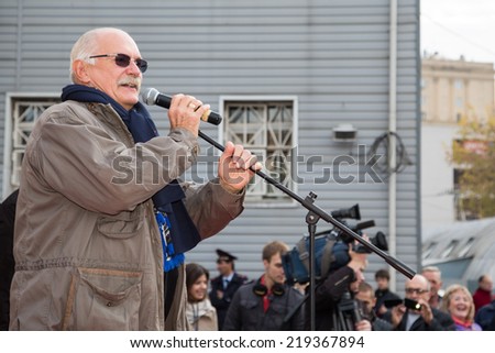 MOSCOW, RUSSIA, SEPTEMBER, 23: N. Mikhalkov. Train VGIK -95 (Gerasimov Institute of Cinematography) Tour. September, 23, 2014 at Yaroslavsky railway station in Moscow, Russia