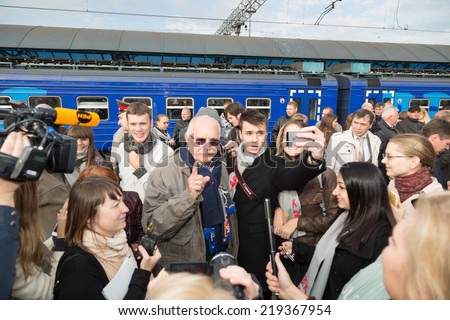 MOSCOW, RUSSIA, SEPTEMBER, 23: N. Mikhalkov.Train VGIK 95 (Gerasimov Institute of Cinematography) Tour. September, 23, 2014 at Yaroslavsky railway station in Moscow, Russia