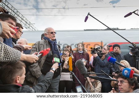 MOSCOW, RUSSIA, SEPTEMBER, 23: N. Mikhalkov.Train VGIK 95 (Gerasimov Institute of Cinematography) Tour. September, 23, 2014 at Yaroslavsky railway station in Moscow, Russia