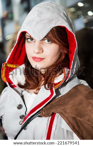 MOSCOW, RUSSIA, October 4: Comic Con attendee poses in the costume during Comic Con 2014 at The Crocus Center on October 4, 2014 in Moscow, Russia.