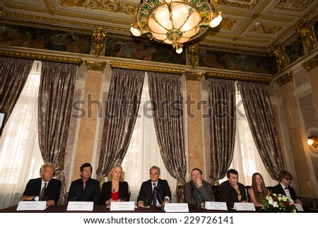MOSCOW - JUNE, 20: Ambassador C. M. Ragaglini and film team. Press conference Russian Italian film Amori elementari. Welcome reception at the Embassy of Italy. June 20, 2014 in Moscow, Russia