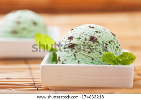 Mint ice cream with chocolate chips