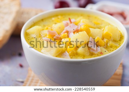 Dieting healthy potato soup with ham