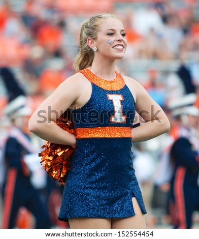 CHAMPAIGN,IL-AUGUST 31: Illinois dance team cheers on the Fighting Illini at the game against SIU on Saturday, Aug 31, 2013.
