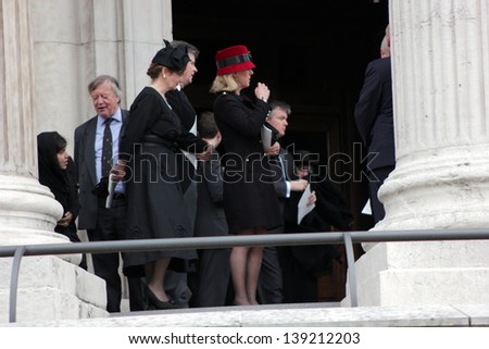 LONDON - APRIL 17: Ken Clarke and other guests leave the funeral service for Margaret Thatcher at St. Paul\'s Cathedral on April 17, 2013 in London.