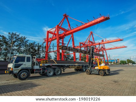 Forklift loader for warehouse works outdoors loading