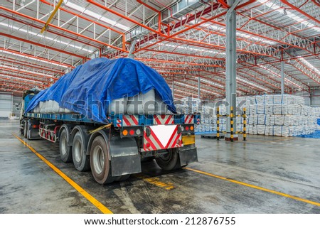 Truck transporting at port in warehouse