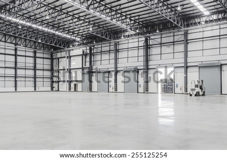 Shutter door inside factory and Empty warehouses.