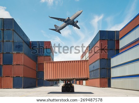 Forklift handling the container box in logistic zone