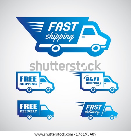 Set of blue stickers for delivery and shipping in vector Set of blue stickers for delivery and shipping in vector