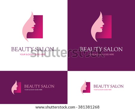 Square logo for beauty salon, face and skin care product, cosmetics, makeup or spa center with beautiful woman profile