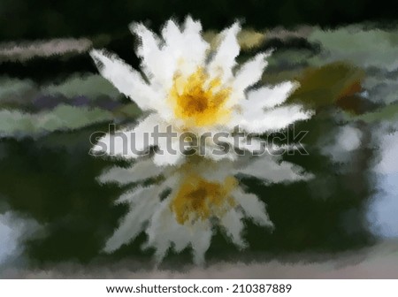 Oil painting Beautiful white lotus in the pond