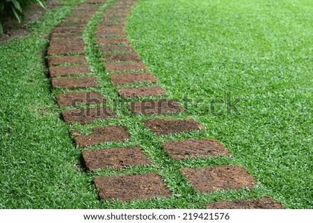Pathway formed slabs stone in a garden